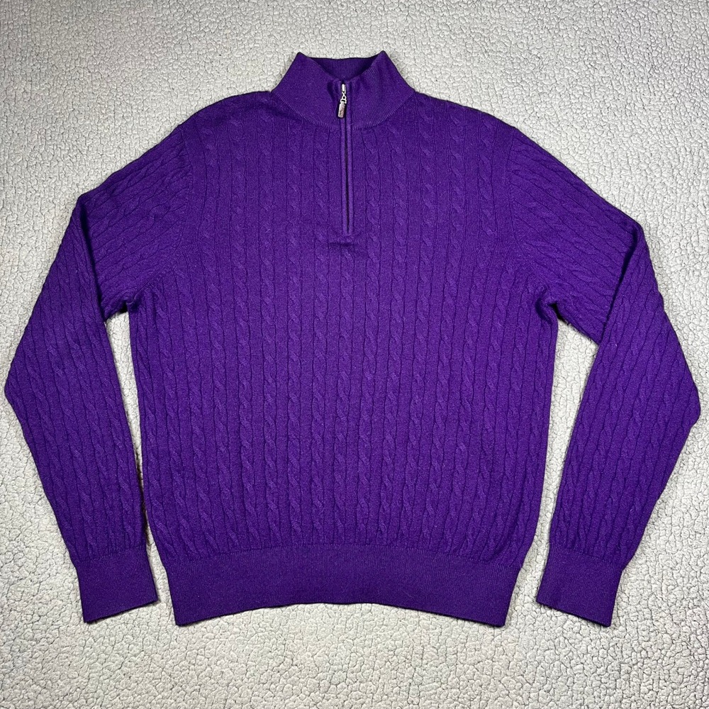 Vintage Fairway & Greene Quarter Zip Mens M Italian Cashmere Cable Knit Purple